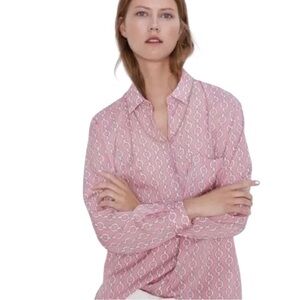 Zara Pink Geometric Button Down Shirt